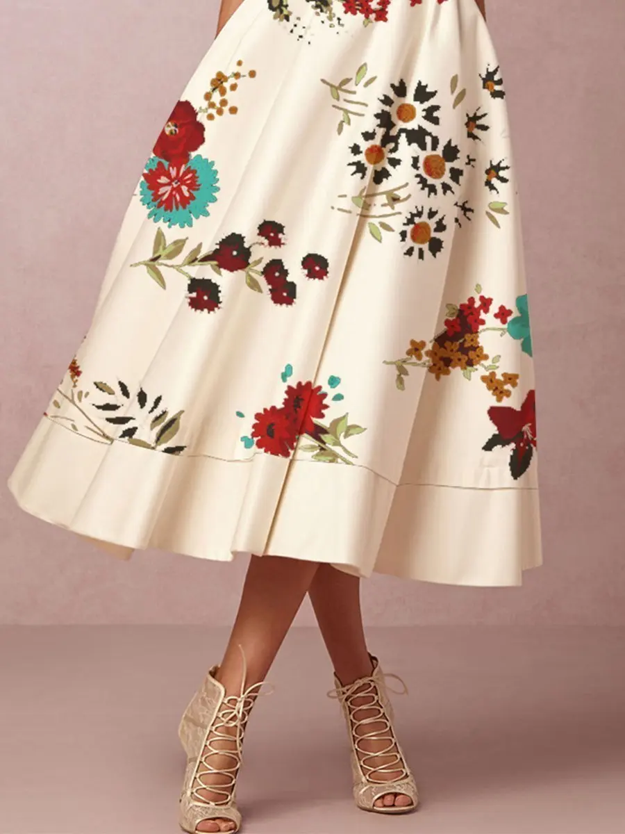 

Z-ZOUX Women Dress V Neck Half Sleeve Printed Bohemian Dress High Waisted Large Hem Long Dresses Plus Size Vintage Dresses 2021