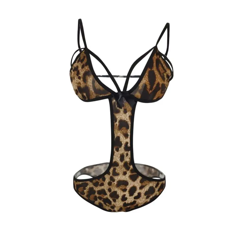 Леопардовое сексуальное женское белье шелковая пижама атласное нижнее