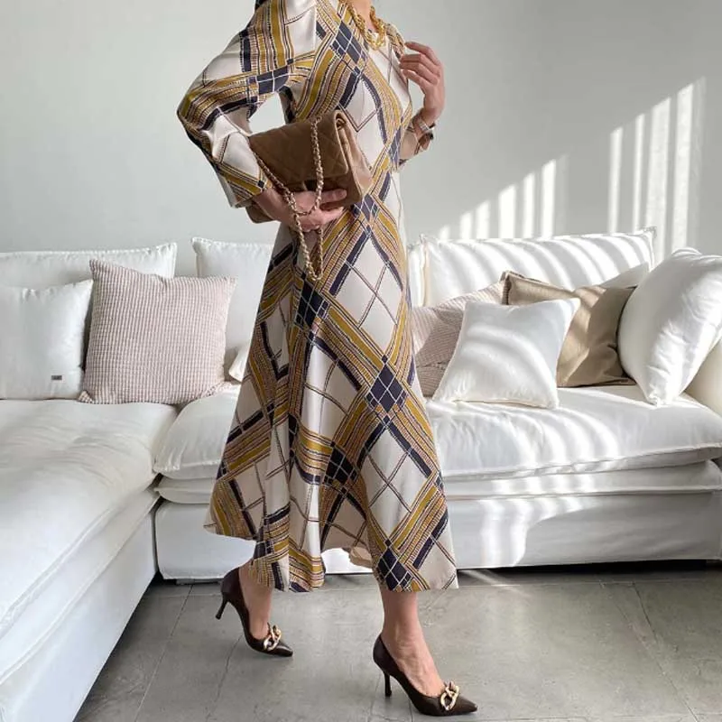 

Korean Elegant Ladies Lattice Dress One-Piece Party Holiday Vintage Dresses 2021 Spring Autumn New Women Waist Dress Midi Dress