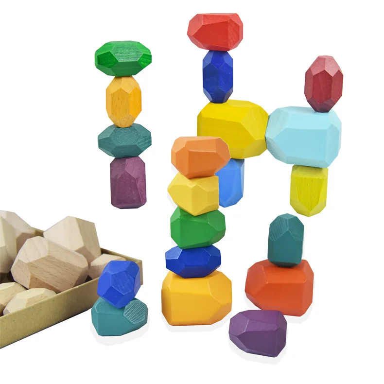 

Wooden Toys for Boys Wooden Blocks Jenga Building Blocks Stacking Games Colorful Beech Stone Early Educational Children