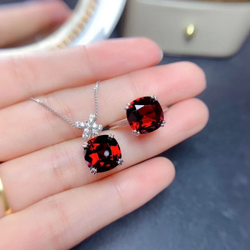925 Sterling Silver Jewelry Sets for Women Gemstone Bridal Ruby Ring Pendant Necklace Women Wedding Engagement Butterfly Jewelry high grade bridal wedding flowers dream korean drop necklace earrings hollow butterfly jewelry sets married bride jewelry