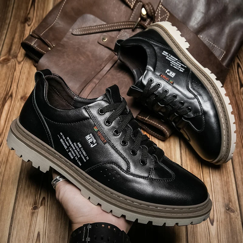 

Men's Tooling Shoes Luxury Brand Genuine Leather Oxford Shoes Black Classic British Trend Casual Shoes Fashion Men Low-Top Shoes