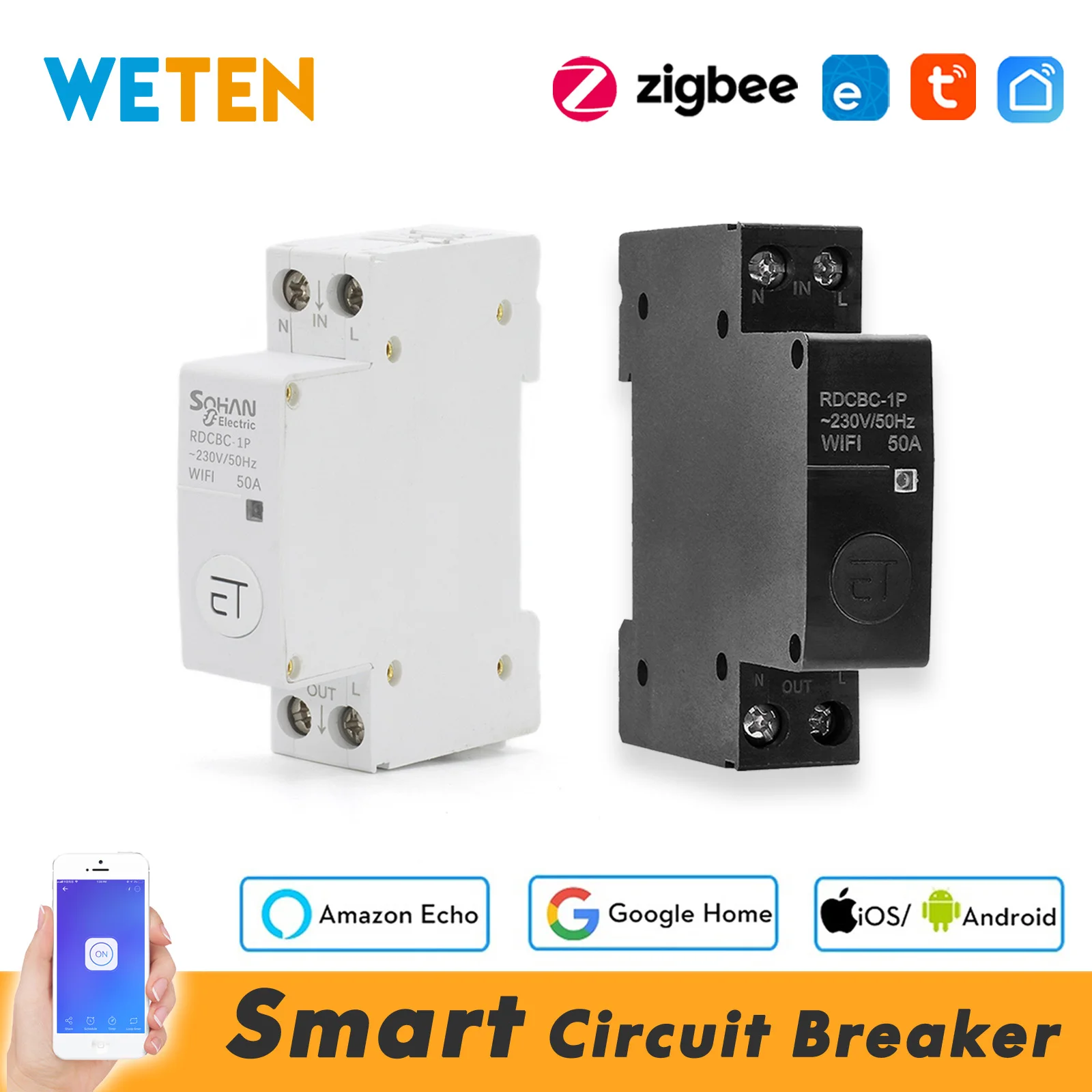 Автоматический выключатель Zigbee/Wi Fi смарт реле таймера 32A 50A работает с шлюзом Tuya