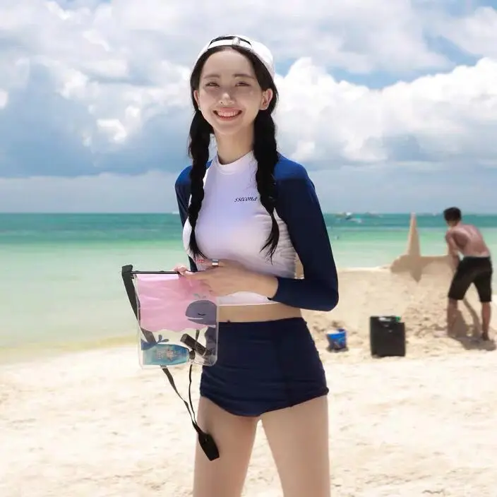 

Black White Surfing Rash Guard Women Long Sleeve Swimsuit Women Protection Surf Rash Guards Crop Surf-Clothing Korean Swimwear