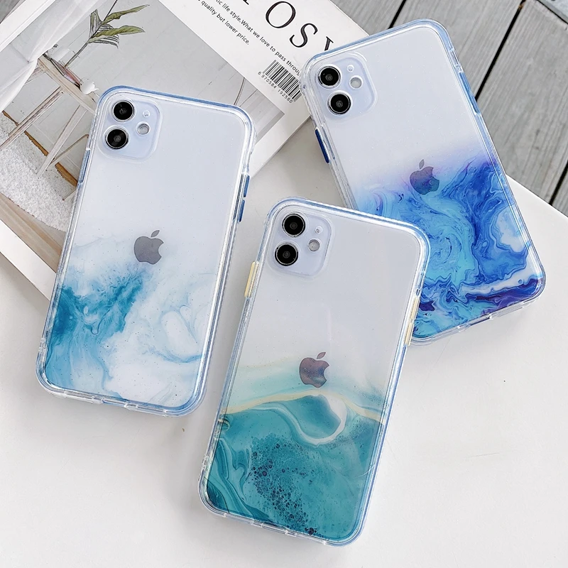 

Luxury Marble Transparent Phone Case For iphone 11 12 13 mini Pro Max XS X XR 7 8 plus SE 2020 Soft Shockproof Cases Cover