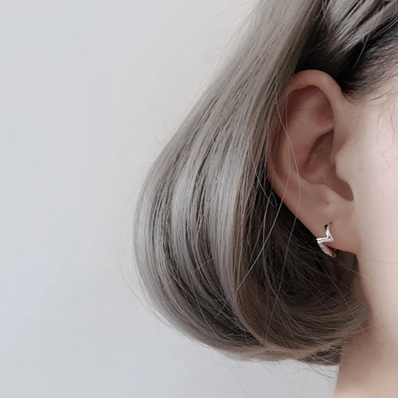 

ZEMO 1 Pair Real 925 Sterling Silver Lightning Hoop Earring For Women Men Unisex Korean Style Round Earrings Silver Jewelry Gift