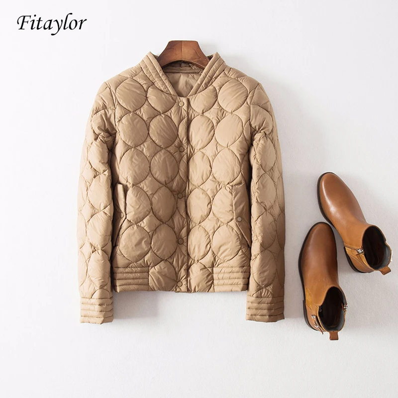 Fitaylor осень зима ультра легкие белые пуховики женские свободные короткие пальто