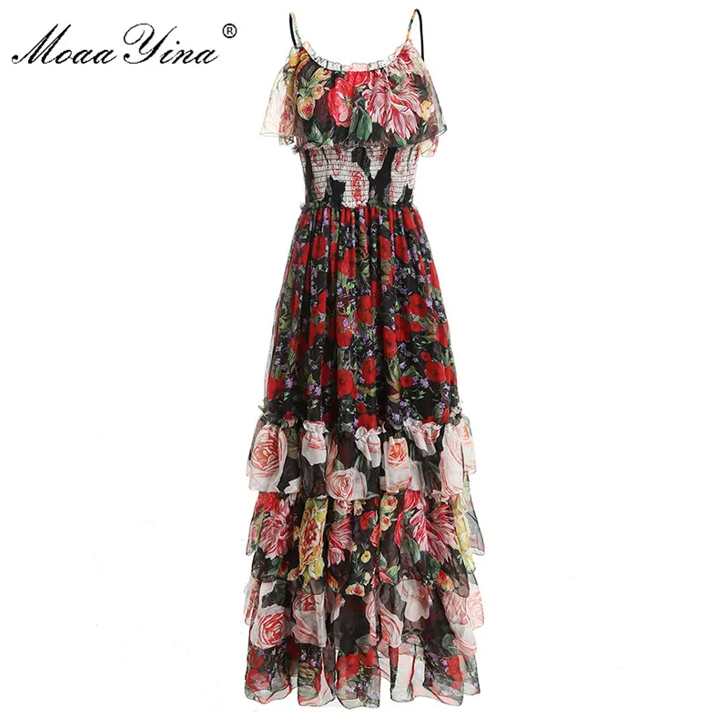 MoaaYina модельер взлетно посадочной полосы платье летом Для женщин цветочным