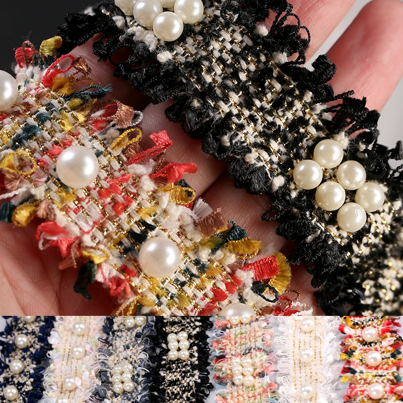 1 ярд винтажная нейлоновая Золотая жемчужина вышитая бисером кружевная отделка Лента ткань ручной работы DIY