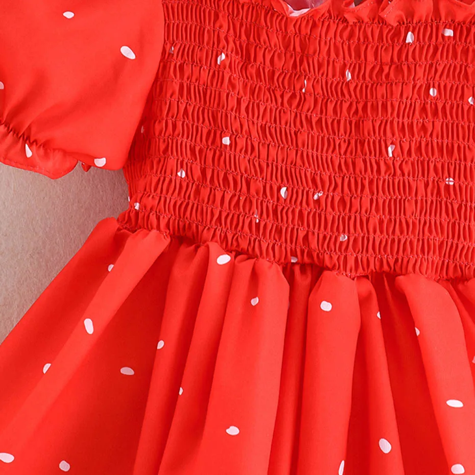 Dress Girl Floral Pattern For Bow Kid Square Collar Childrens Clothing 6 8 10 12 14 | Детская одежда и обувь