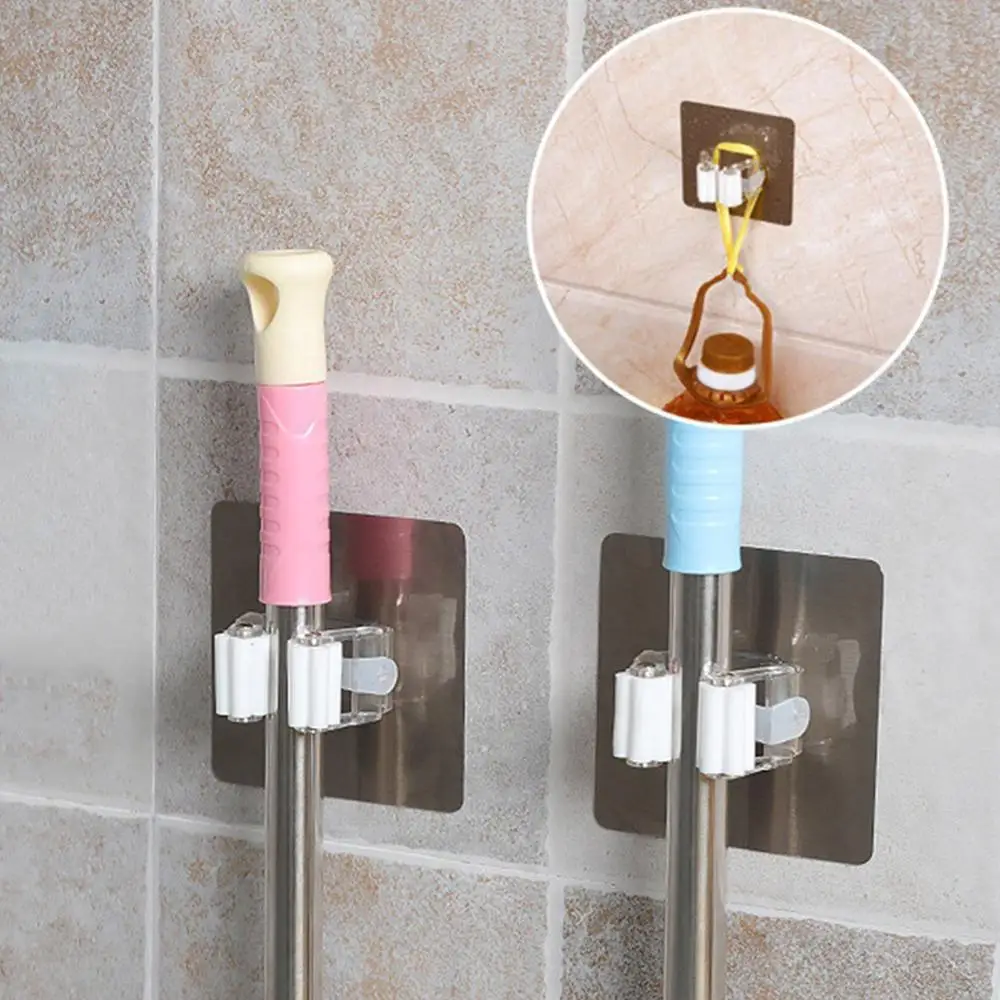 

1 Pc Mop Broom Holder Wall Mounted Mop Holder Household Adhesive Storage Broom Hanger Mop Hook Racks Kitchen Bathroom Organizer