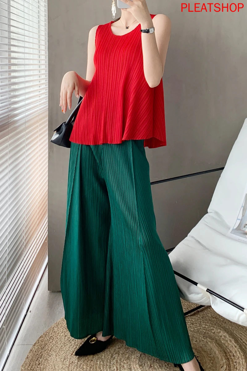 

Miyake Fold 2020 New Summer Pants Drape High Waist Wide Leg Pants Thin Loose Casual Pants Pleats Trousers Pantalon Femme Trouse