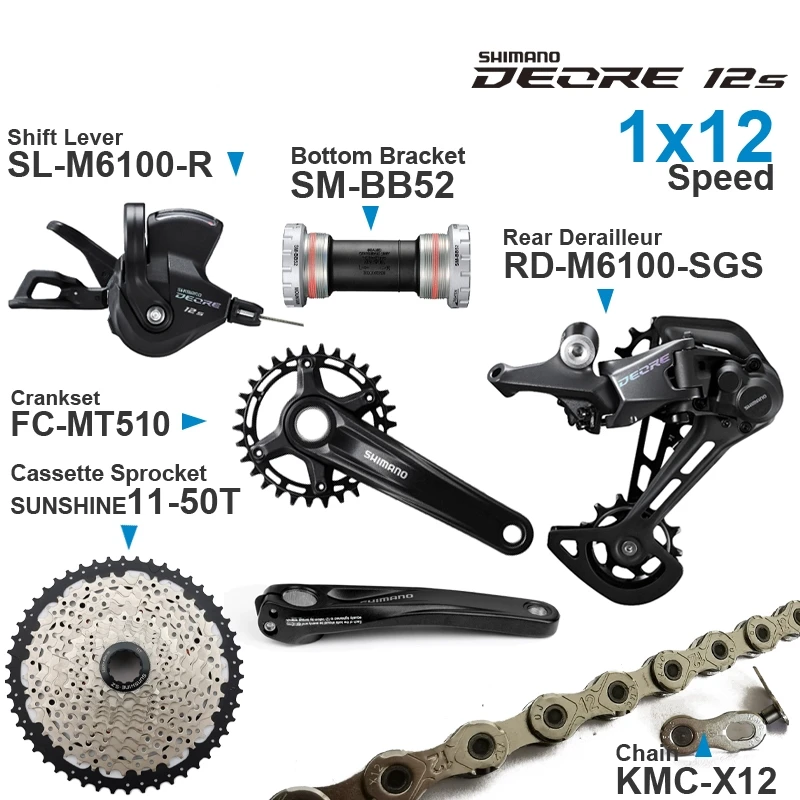 Переключатель передач SHIMANO DEORE M6100 12 Скоростей задняя цепь кривошипная система MT510