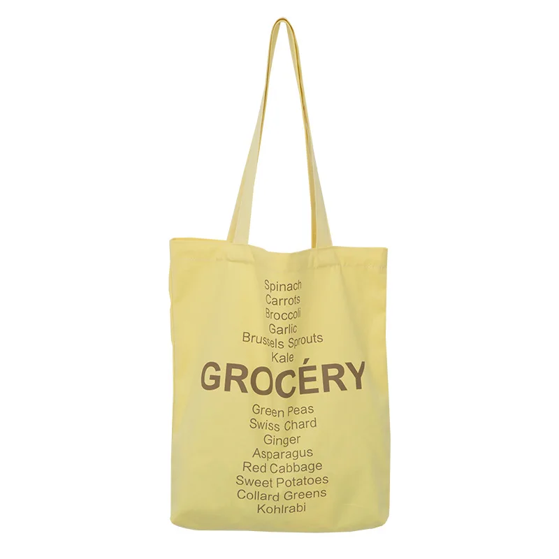 

Women Shopping Bag Grocery List Design Ladies Cute Colors Shoulder Bag Eco Canvas Handbag Reusable Cotton Cloth Fabric Tote