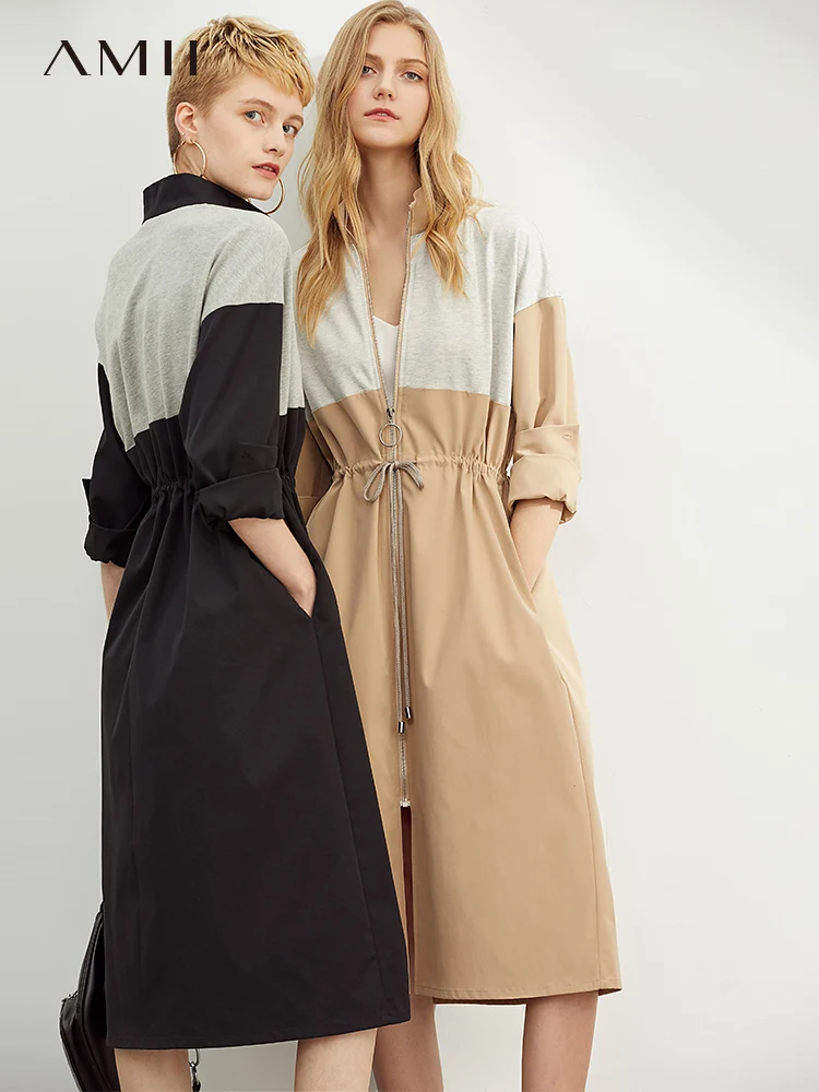 Amii/весеннее платье с длинными рукавами и высокой талией куртка на молнии