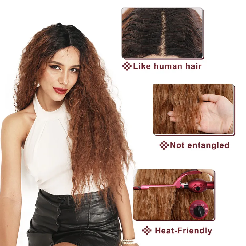 Ebingoo темные корни Омбре коричневый синтетический парик на кружеве длинные афро кудрявые пушистые термостойкие Futura парики для женщин