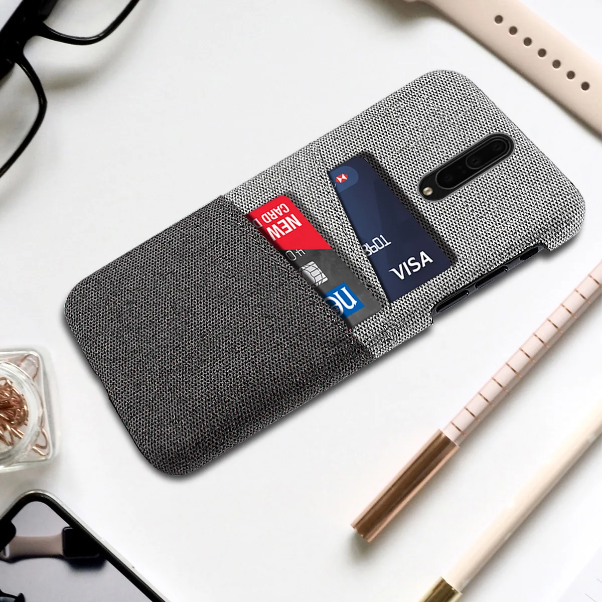 For OnePlus 7T Pro Case Slim Back Hard PC Fabric Protective Cloth Cover 1+7T One Plus Card Slot Wallet | Мобильные телефоны и