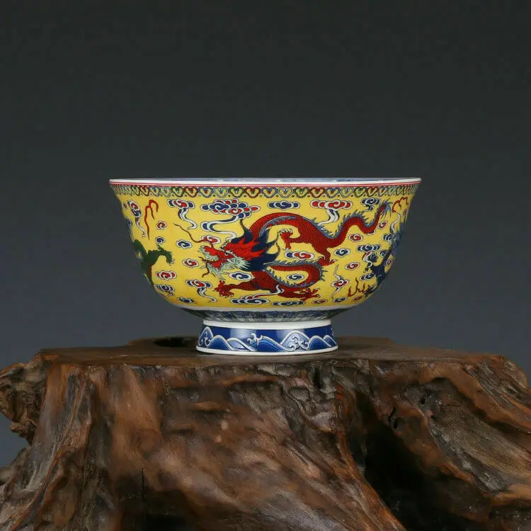 

Китай, античный фарфор, Цин цианлон, желтая роза, картина чаша с драконом s