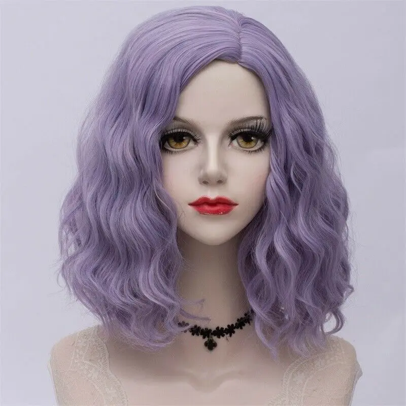 purple wig 27 стиль радуги многоцветные Хэллоуин 35 см вьющиеся синтетические парик Лолита Средний Омбре вечерние Косплей - Цвет: purple wig