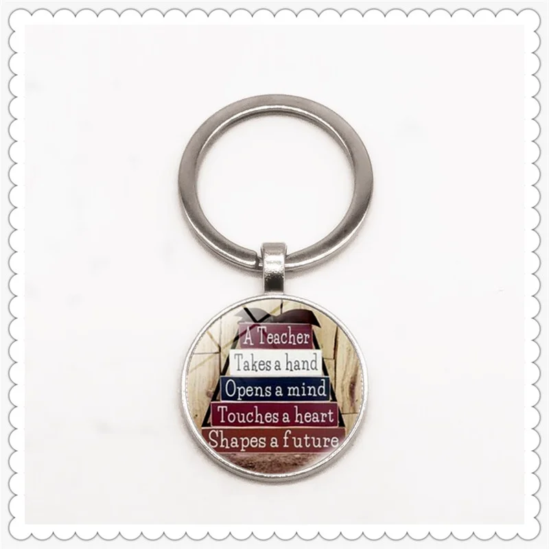 

The latest teacher hand in hand text pattern keychain convex round pendant classic fashion men and women keychain gift