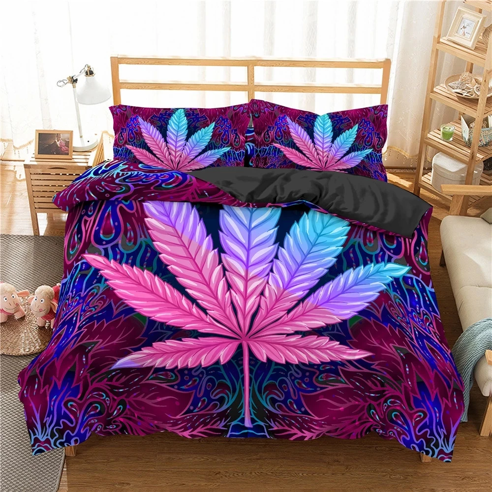 

New Arrival Green Weed Leaves Bedding Set 100% Microfiber Bedding Set Queen King Size Quilt Cover Pillowcase Home Bed Cover