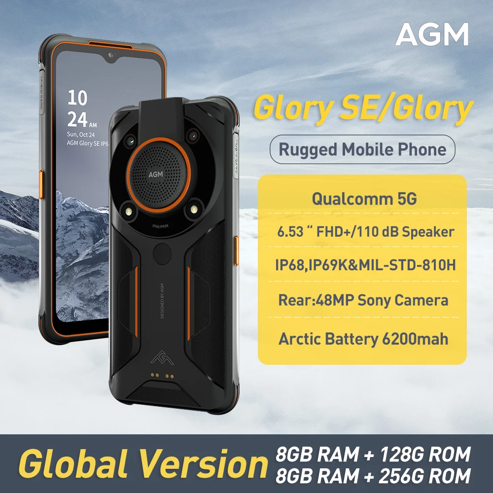 AGM Glory SE/Glory Global Version Qualcomm 5G Smartphone  Android 11 NFC Rugged Phone 6200mAh Arctic Battery 6.53