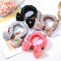 6pcs embroidery bee coral fleece wash face bow hairbands for women girls headbands headwear hair bands turban hair accessories