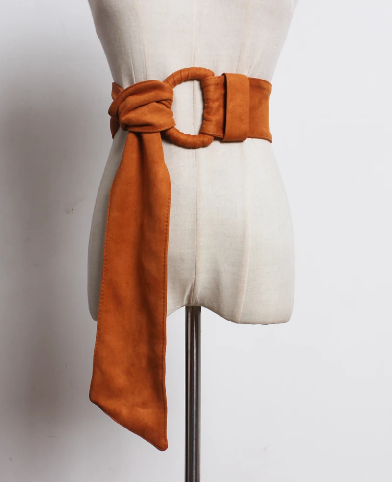 [EAM] винно-красный замшевый ремень с большой пряжкой и разрезом длинный широкий