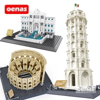 city street moc creative architecture italy roman colosseum trevi fountain leaning tower of pisa model building blocks toy gift