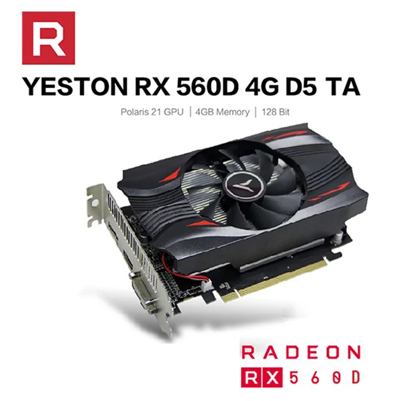 

New Yeston RX560D-4G D5 TA Graphics Cards GPU Radeon 4GB Memory GDDR5 128Bit 1176-6000MHz DP+HDMI-compatible+DVI-D PCI-E 3.0