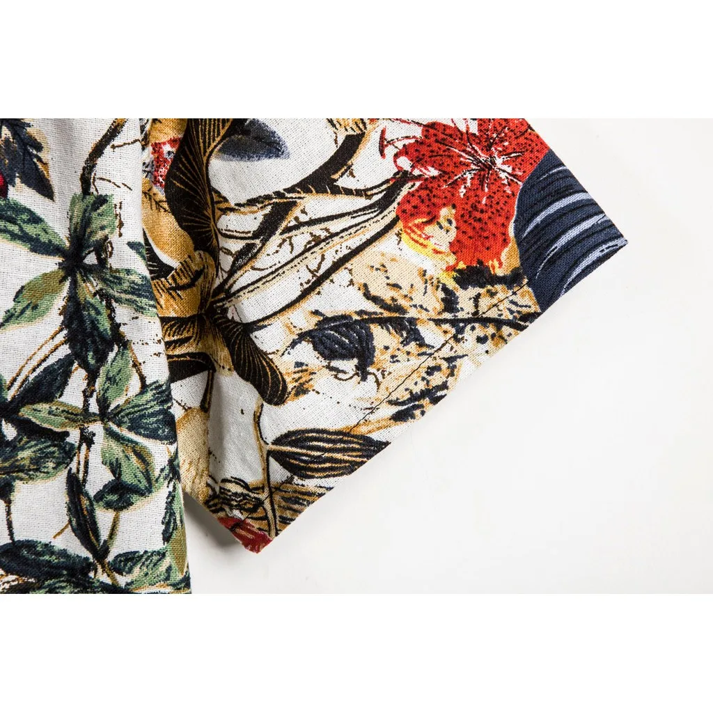 KLV Модные мужские блузки 2020 льняная туника Мужская этническая с коротким рукавом Повседневная хлопковая