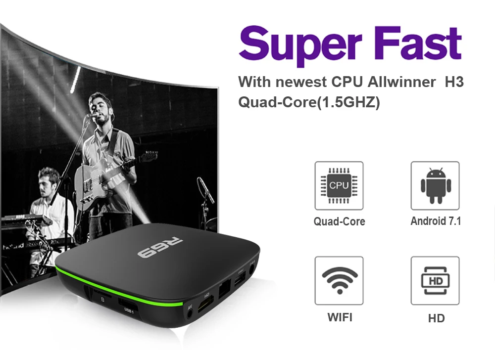 ТВ приставка R69 на Android 7 1 ГБ 8 Allwinner H3 четырехъядерный 2 4G Wifi 1080P HD Поддержка 3D