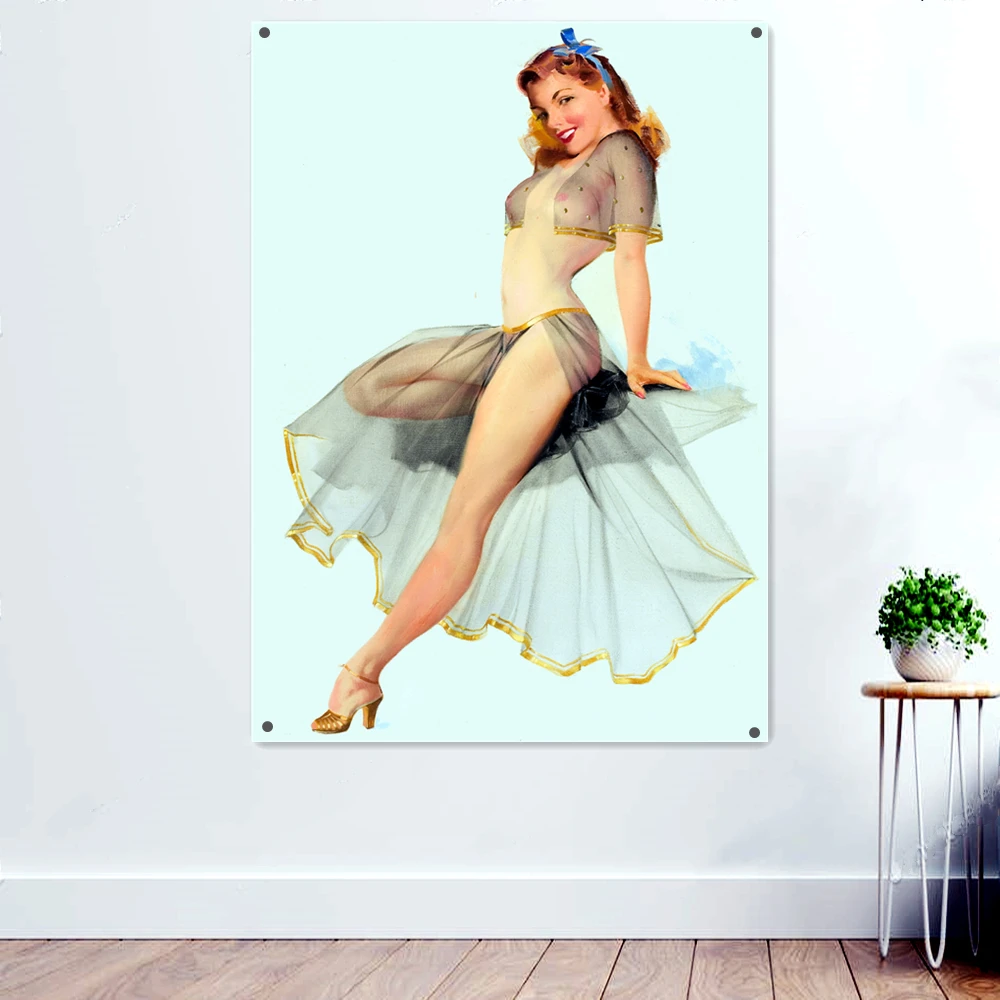 

A Pin-Up Pose Poster Wall Decor Banner Flags Vintage Sexy Pinup Girl Wall Background Hanging Painting Tapestry Indoor Decor B2