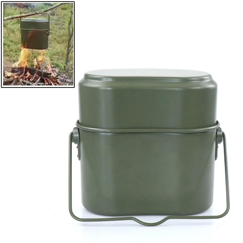 

3pcs In 1 Camping Cookware Cook Set Military Green Bento Lunch Boxes Pot Bowl Portable Tableware For Camping Hiking Survival