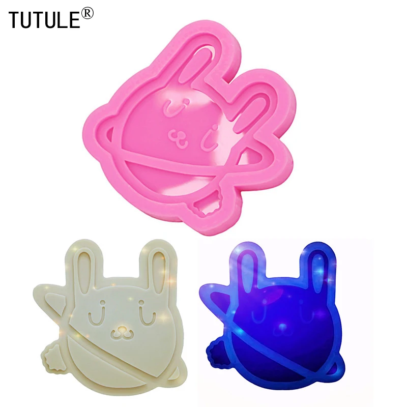 

Mirror rabbit silicone moldEpoxy resin Fighting rabbit Keychain earring Polymer Clay hang Pieces Food grade baking candies mould