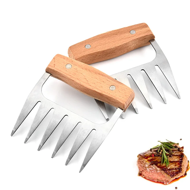 

Bear claw meat splitter with wooden handle Stainless steel cooked chicken meat shredder Meat tenderizer Kitchen barbecue tool