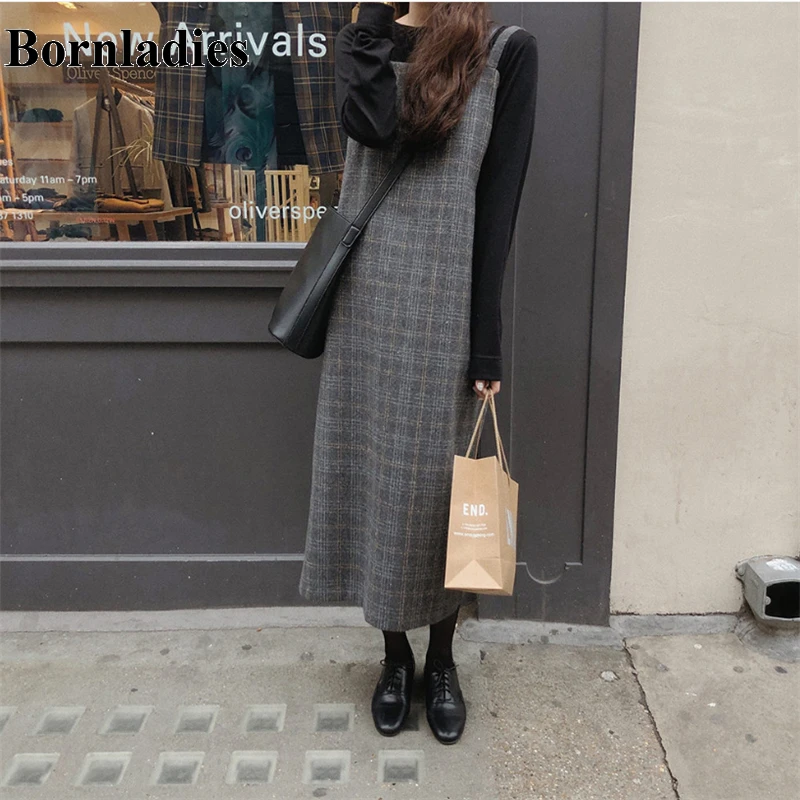 Bornladies весеннее платье в стиле бохо клетку на бретельках для девочек винтажный