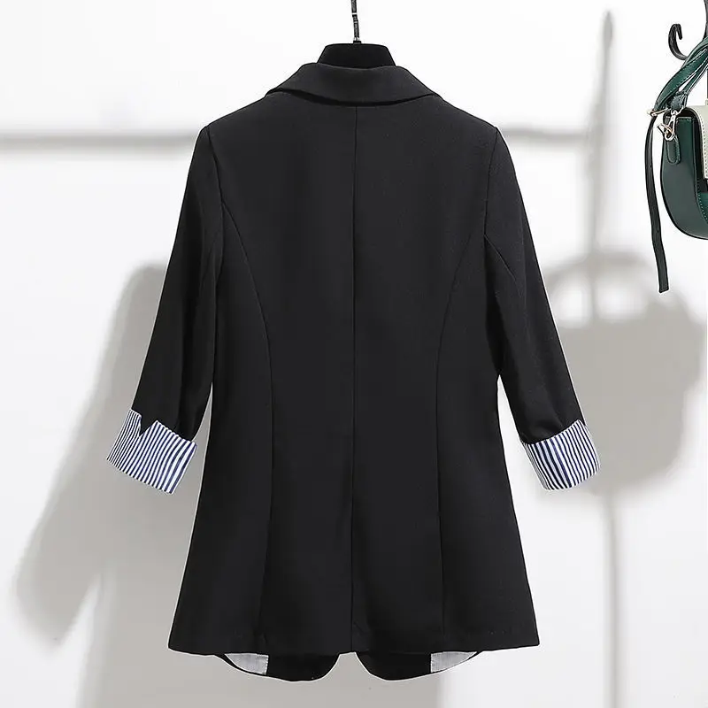 

New Spring Summer Women's Jacket 2021 Fashion Notched-Collar Three Quarter Sleeve Suit Jackets Female Loose Oversize Office Coat