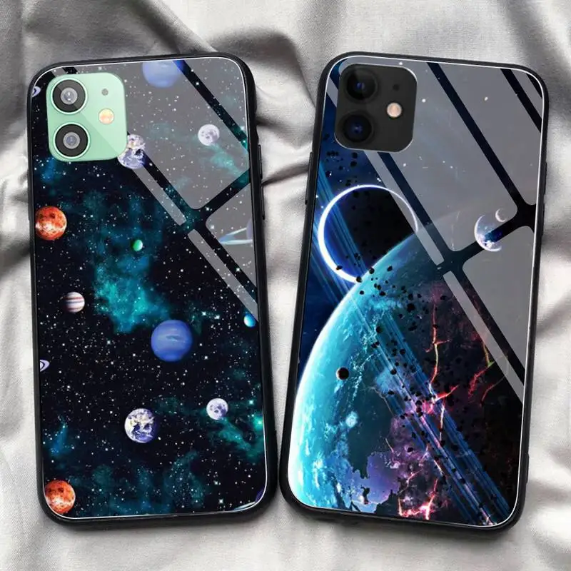 Saturn Solar system starry sky Phone Case Tempered Glass For iPhone 11 Pro XR XS MAX 8 X 7 6S 6 Plus SE 2020 12 Pro Max Mini