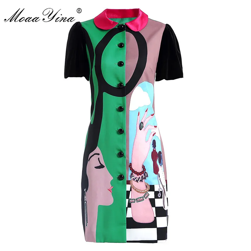 Женское платье с абстрактным принтом MoaaYina дизайнерское коротким рукавом