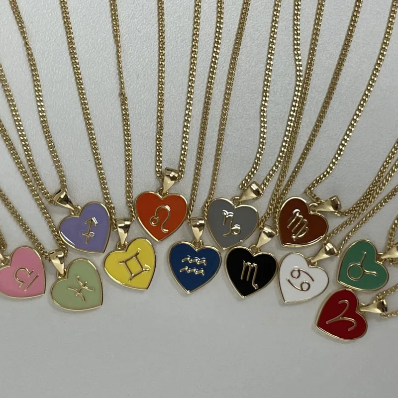 

Zodiac necklace for women stainless steel enamel pink heart constellation sign necklace for teenage girls y2k jewelry cute jewel