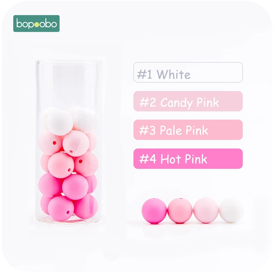 Pink Series Bopoobo 100 шт, силиконовые бусины, 15 мм, сделай сам, Стартовые наборы, укрепляющие зубные тренировки, силиконовые бусины, Детские аксессуары, нетоксичные - Цвет: Pink Series