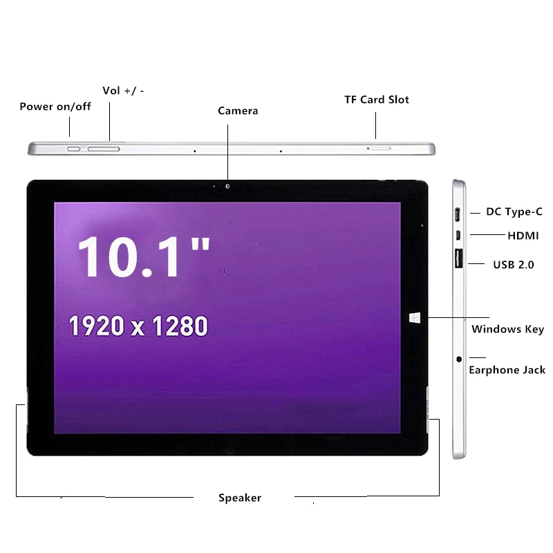 

10.1 Inch T1062 64-bit OS Windows 10 Tablet PC 4GB RAM 64GB ROM Bluetooth Multi-touch 1920*1200 IPS x5-Z8350 CPU @1.44GHz