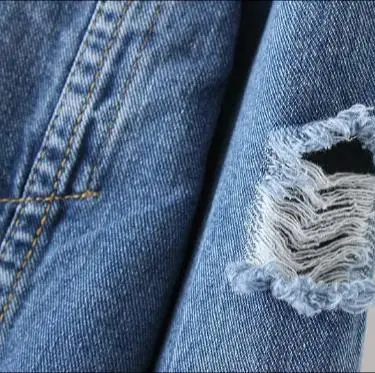 2019 джинсовые куртки женские с дырками в стиле бойфренда длинными рукавами