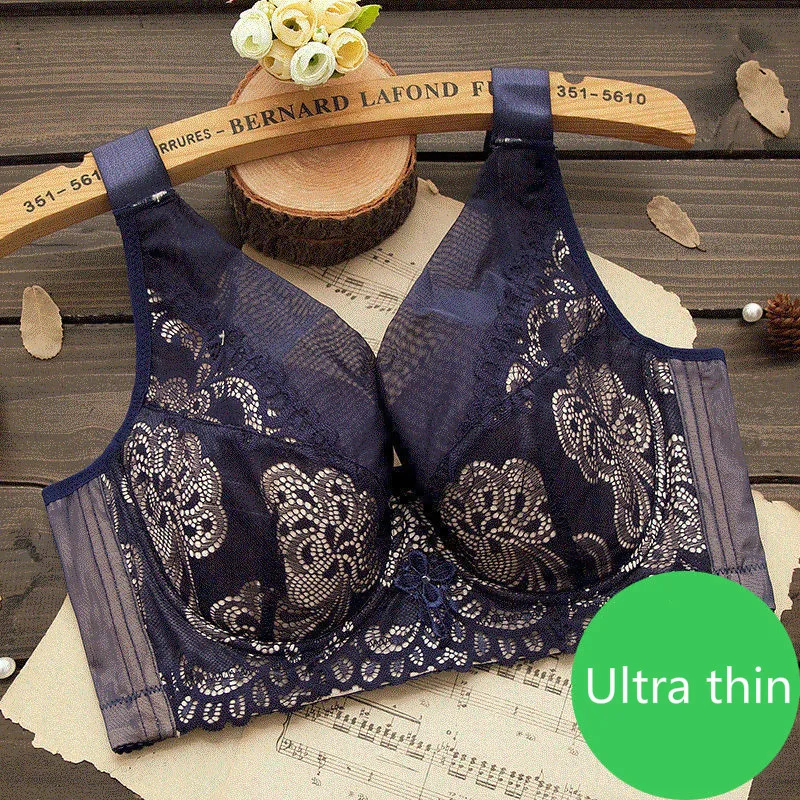 

Ultra-Thin Large Size Bras Fat Mm Push Up Steel Ring Anti-droop Underwear Women's Big Chest Small Bra Large Cup C D E