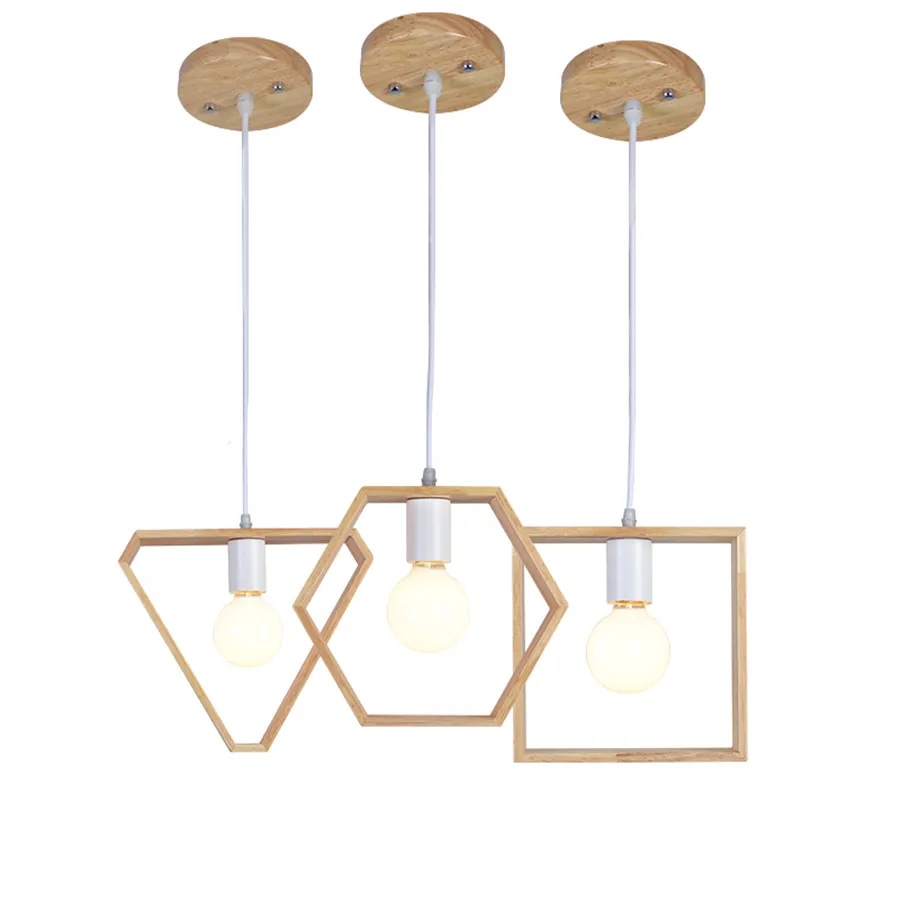 

Modern Wooden Pendant Lights Nordic Design Solid Wood Pendant Lamp Restuarant Kitchen Dining Room Geometric Hanging Lights