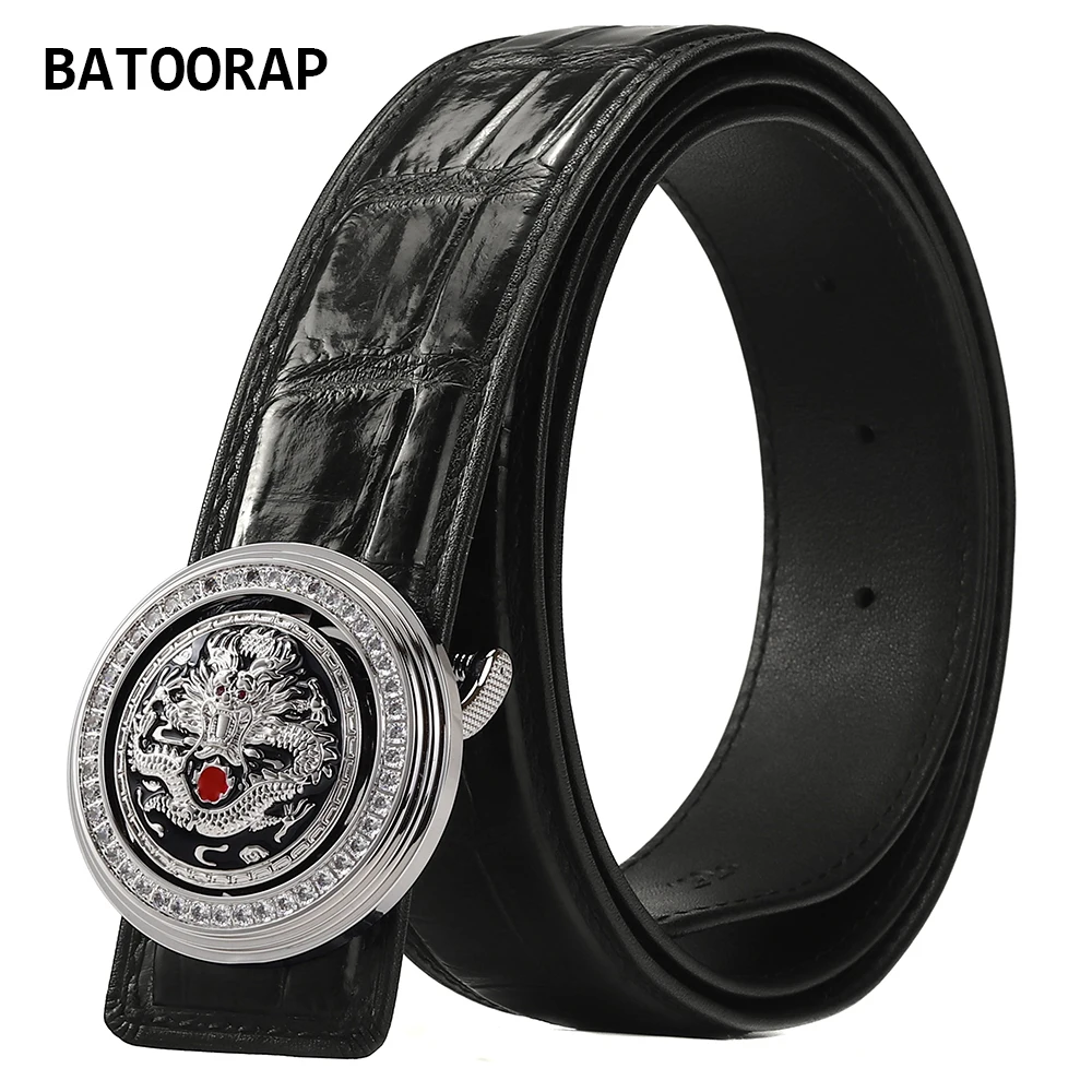 BATOORAP Luxury Crocodile Belt For Men High-End Designer Diamond Dragon Stainless Steel Buckle Crocodile Belly Waistband G102P25