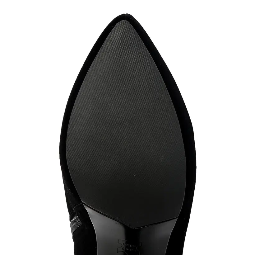

Big Size Women Platform Pumps 10cm High Hoof Heels Black Red Flock Crystal Bowknot Party Office Pointed Toe Zipper Ladies Shoes