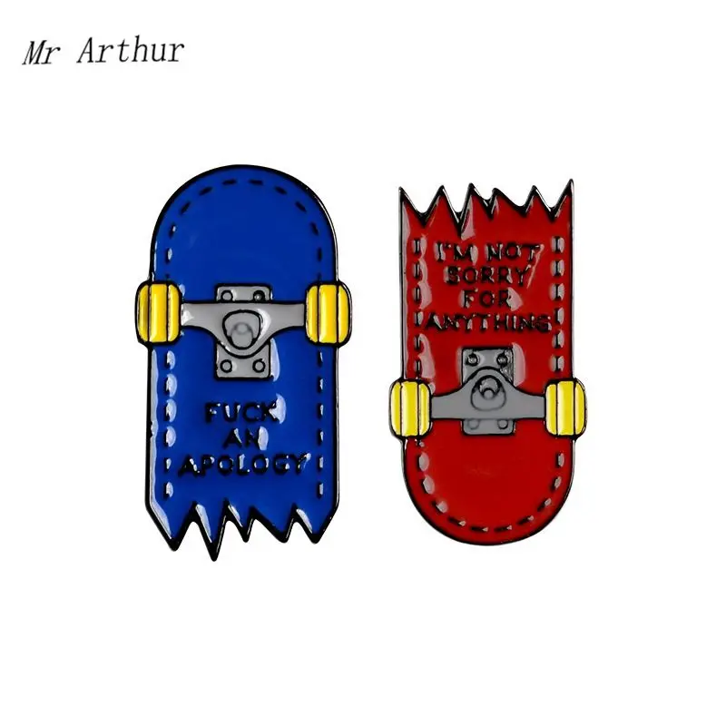 Сине красные эмалированные булавки для скейтборда Броши Для извинения за рюкзак