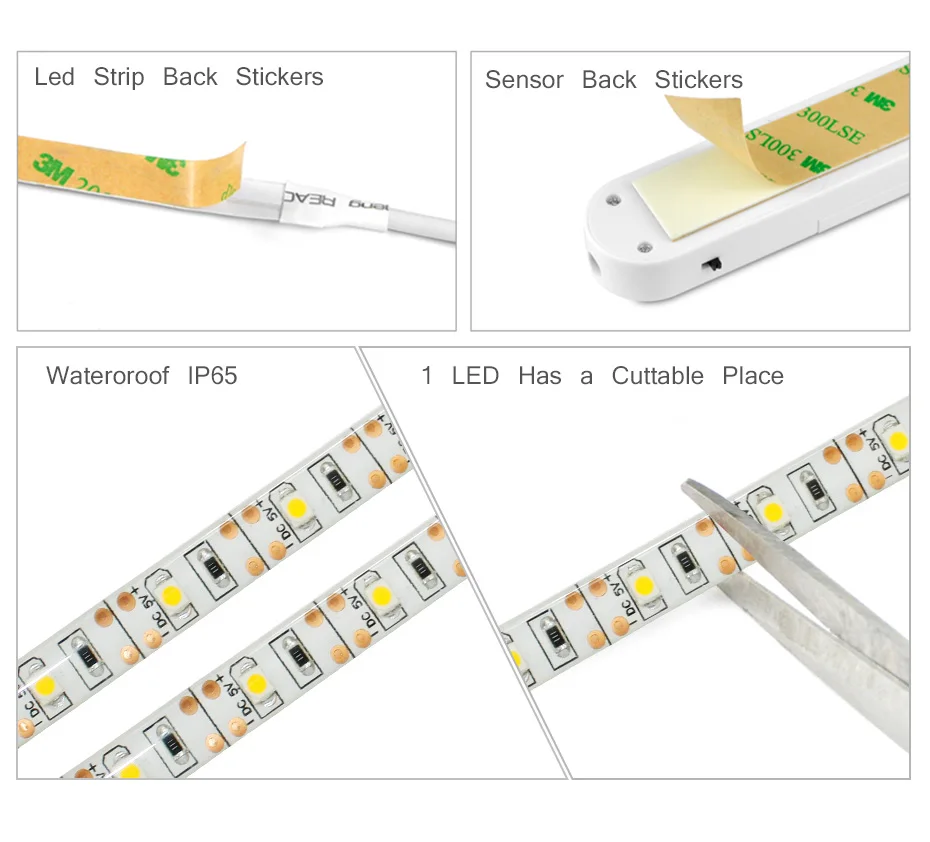 5 в постоянного тока Светодиодная лента с датчиком движения/с usb-портом SMD2835 Водонепроницаемая IP65 используется для украшения или освещения день и ночь A1